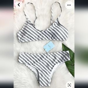 Cupshe Gray & White Stripe Two Peice